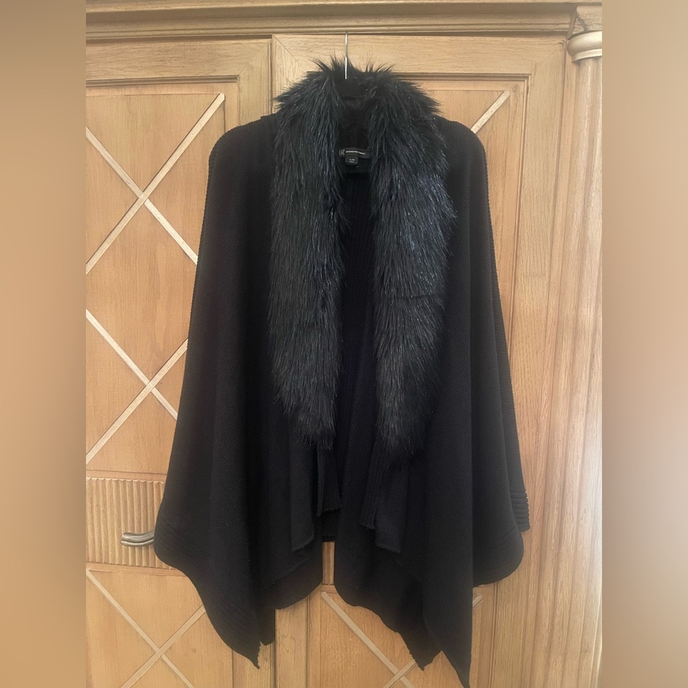 INC International Concepts Black Faux Fur Cape
